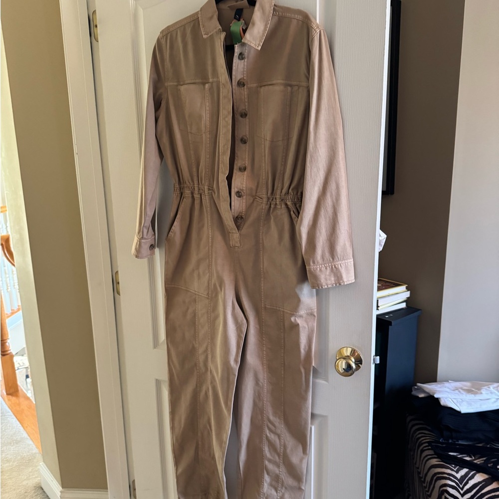 Tan Button-Up Jumpsuit